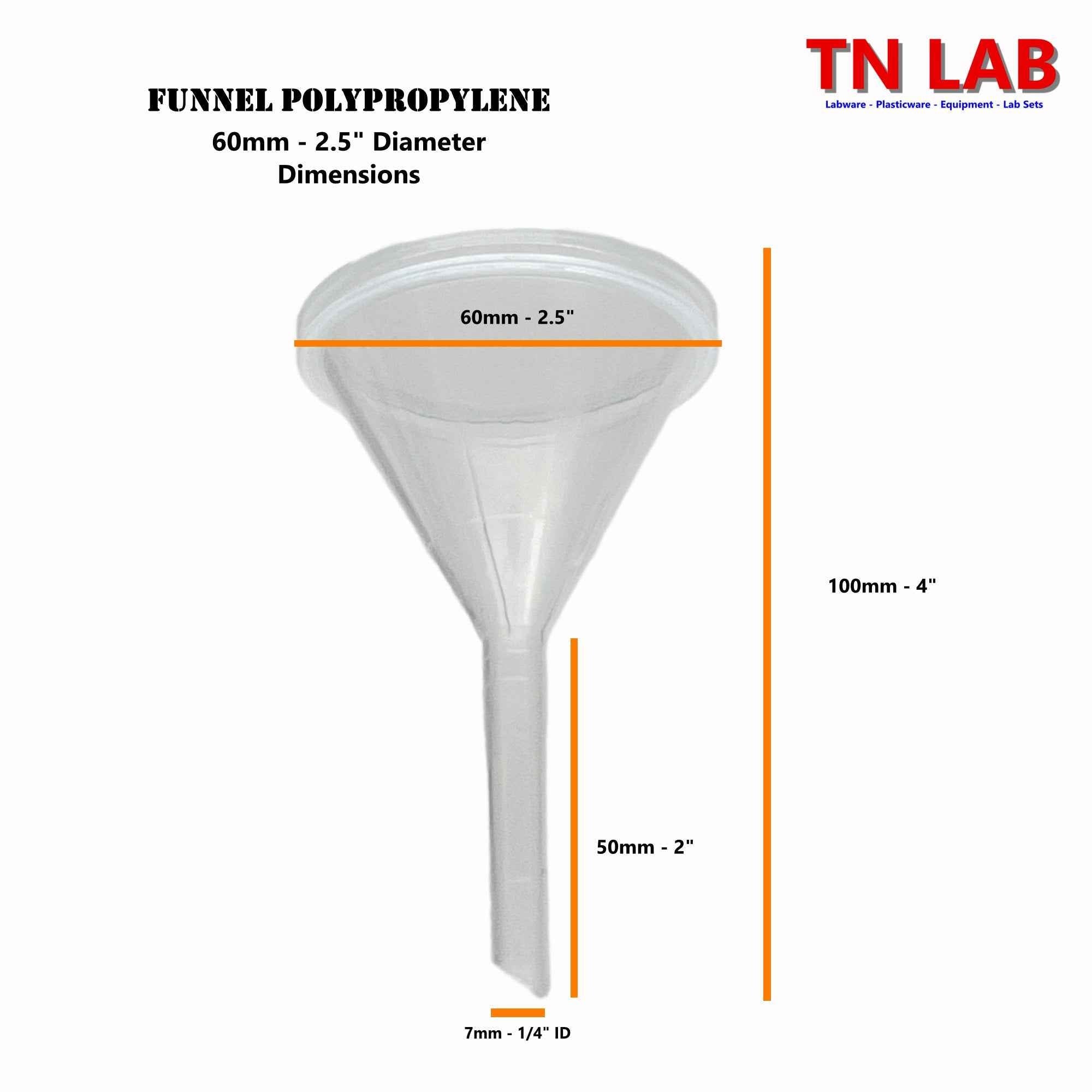 Funnel Polypropylene Medium Stem 60 mm - TN LAB Supply