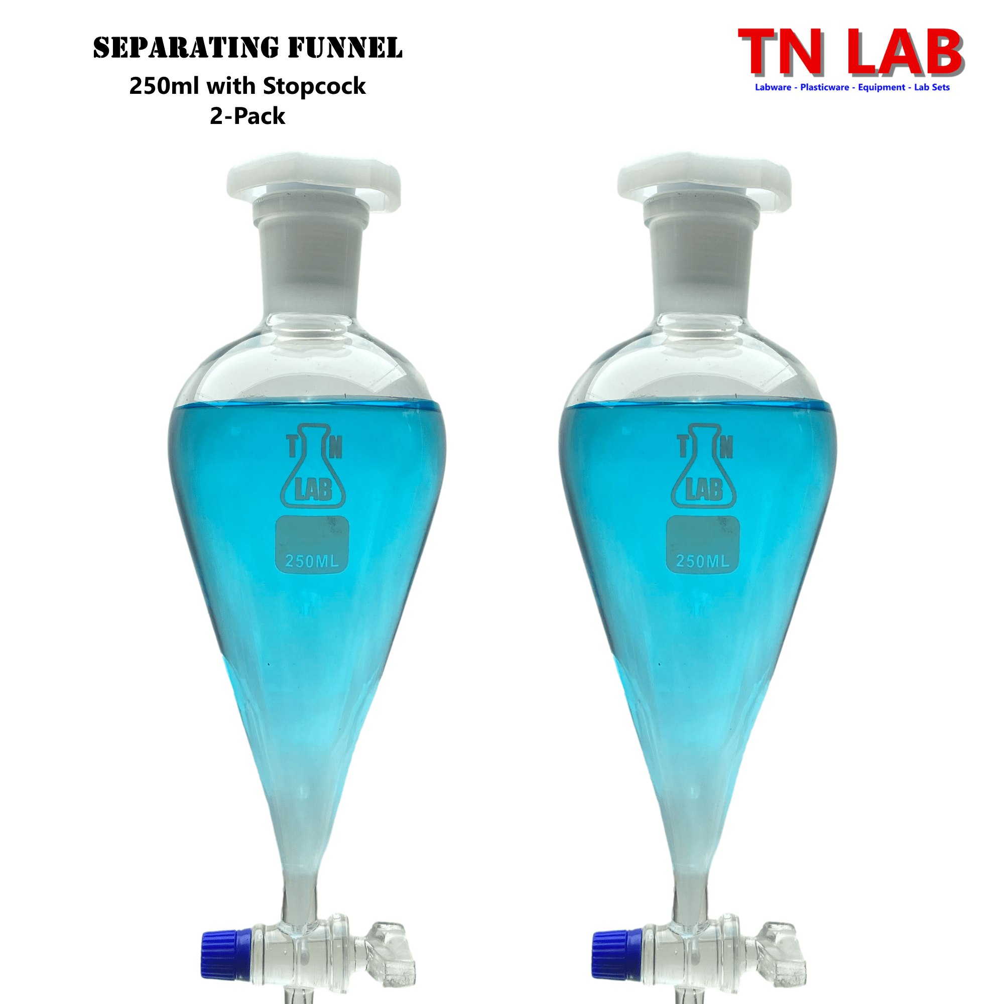 Funnel Separating 250ml Heavy - Wall Borosilicate Glass 24/29 Glass Key Style Stopcock - TN LAB Supply
