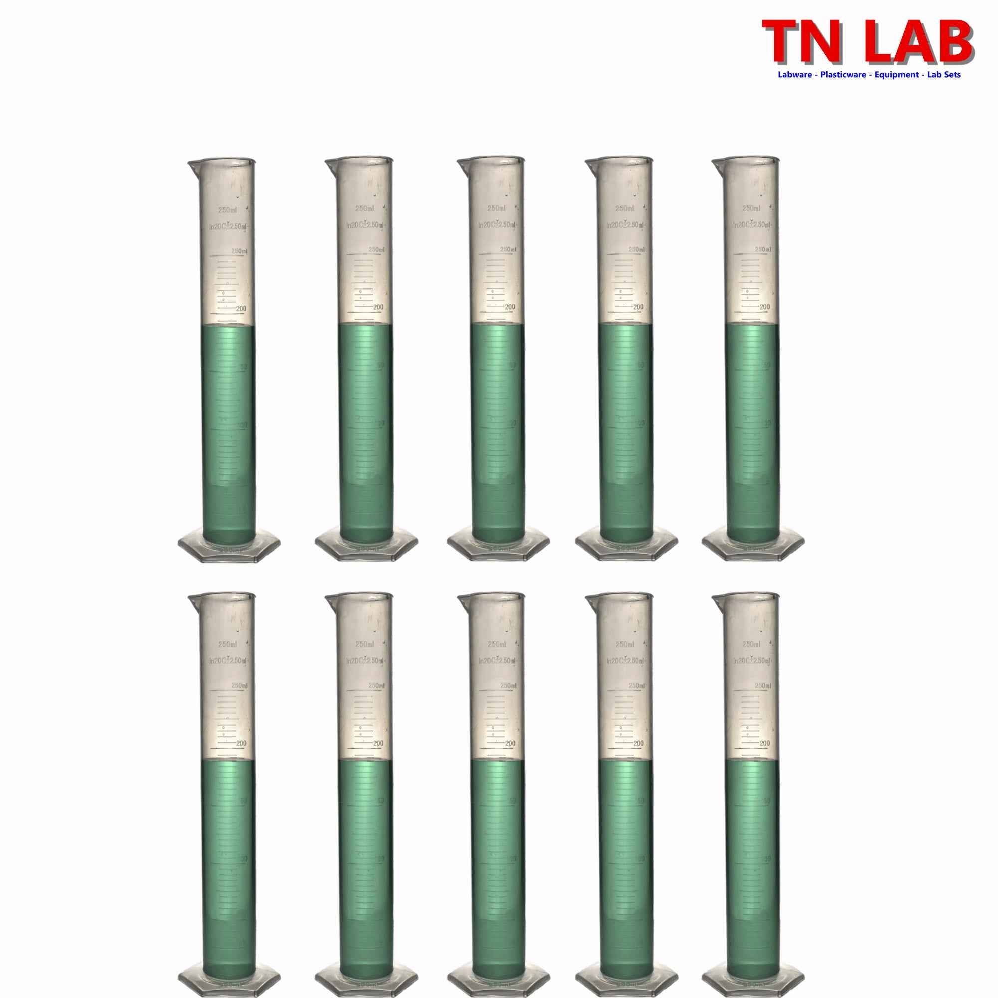 12 Pack Polypropylene Graduated Measuring Cylinder Polypropylene 250ml - TN LAB Supply