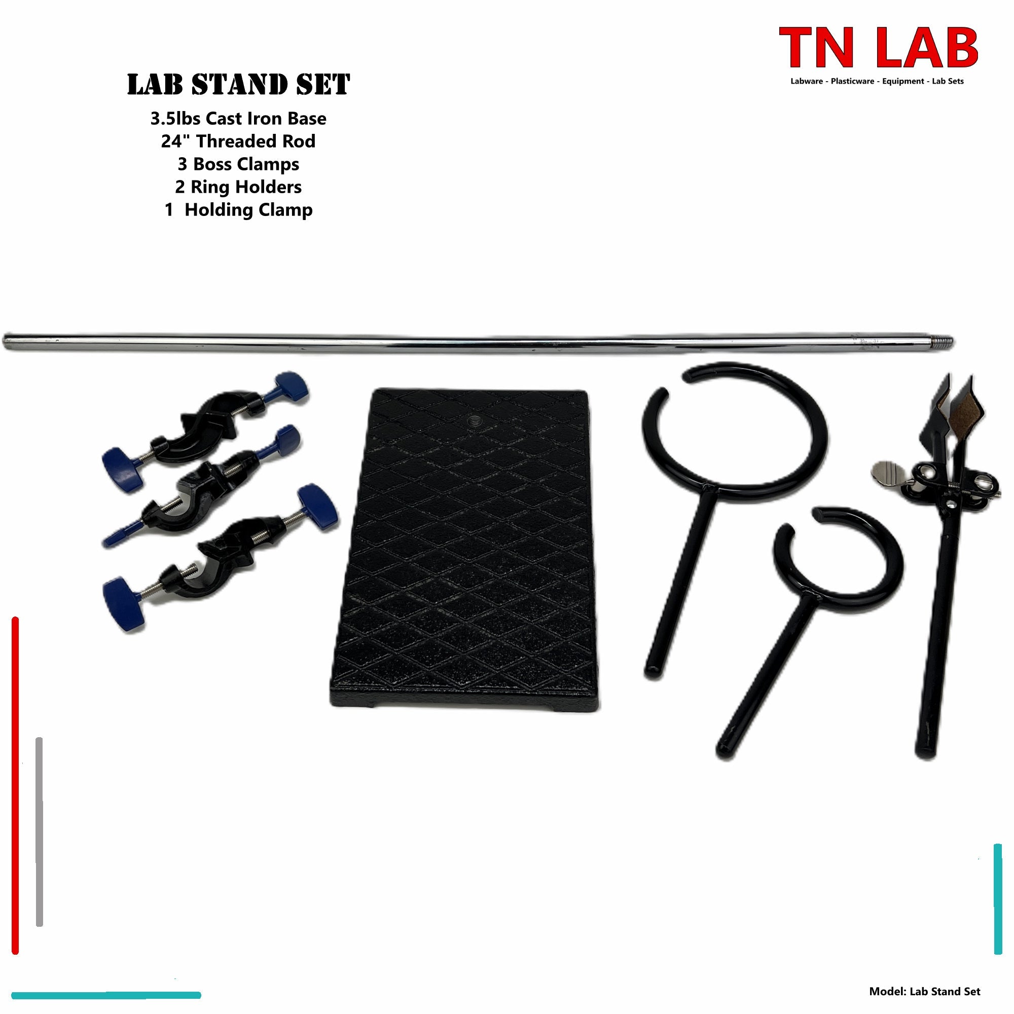 Lab Stand Set with Rings Clip and Clamps - 24" - TN LAB - TN LAB Supply