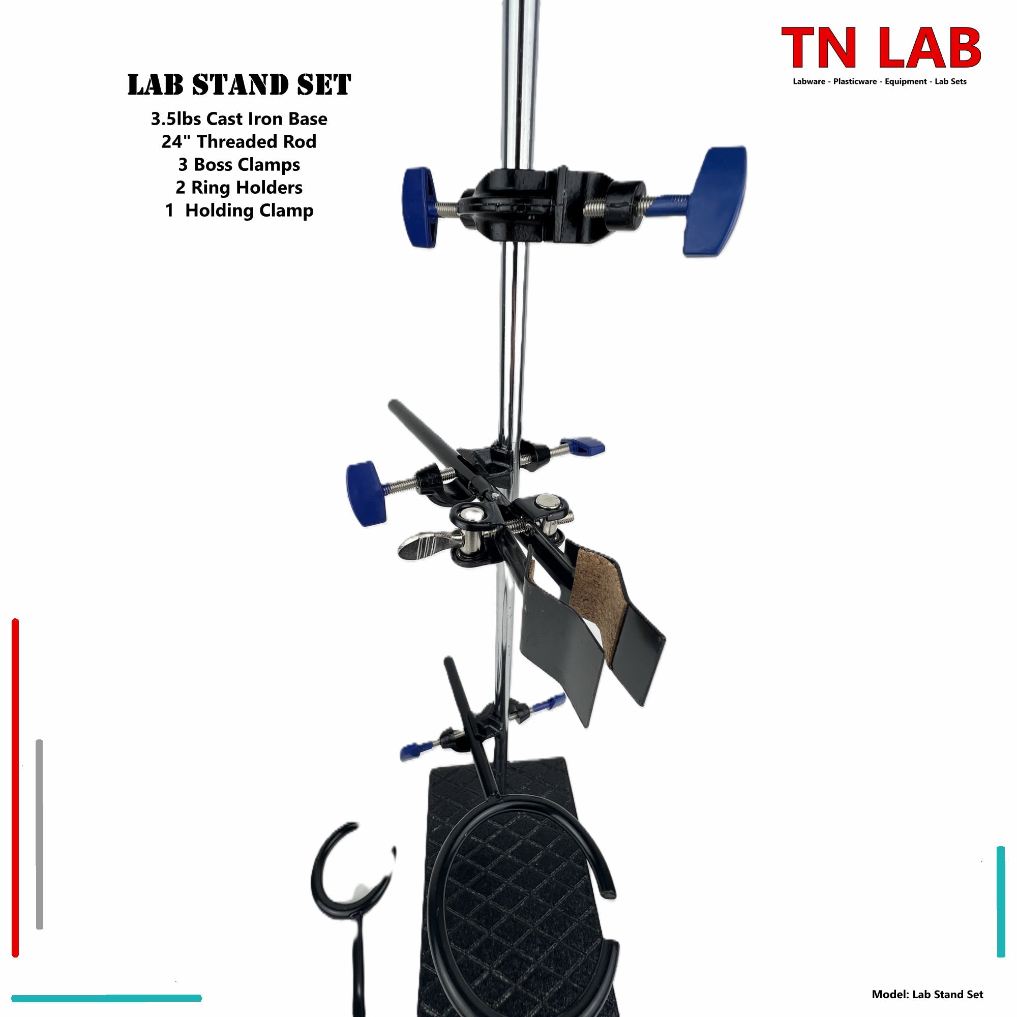 Lab Stand Set with Rings Clip and Clamps - 24" - TN LAB - TN LAB Supply