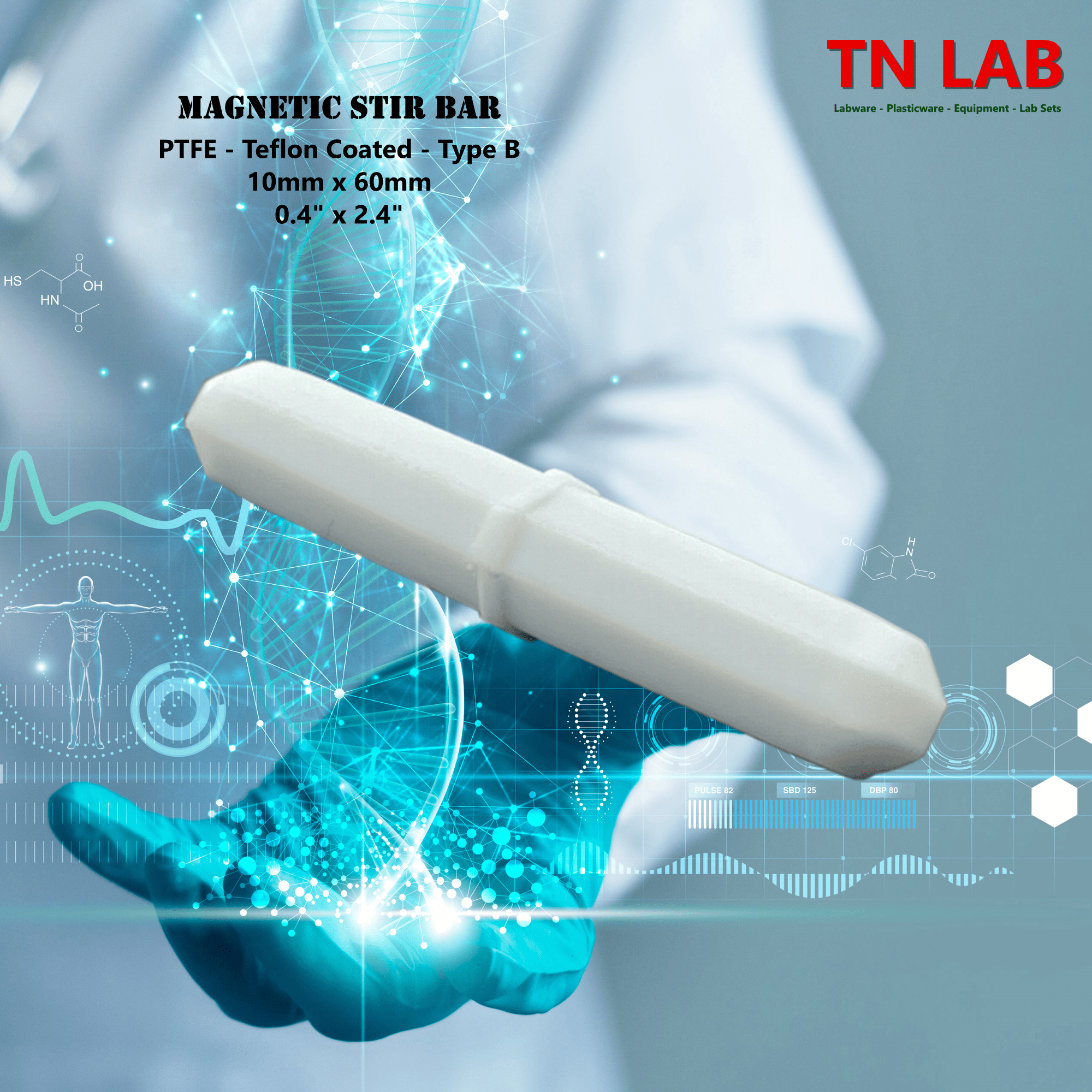 Magnetic Stir Bars Teflon® Coated 10 mm x 60 mm PTFE Type B - TN LAB Supply