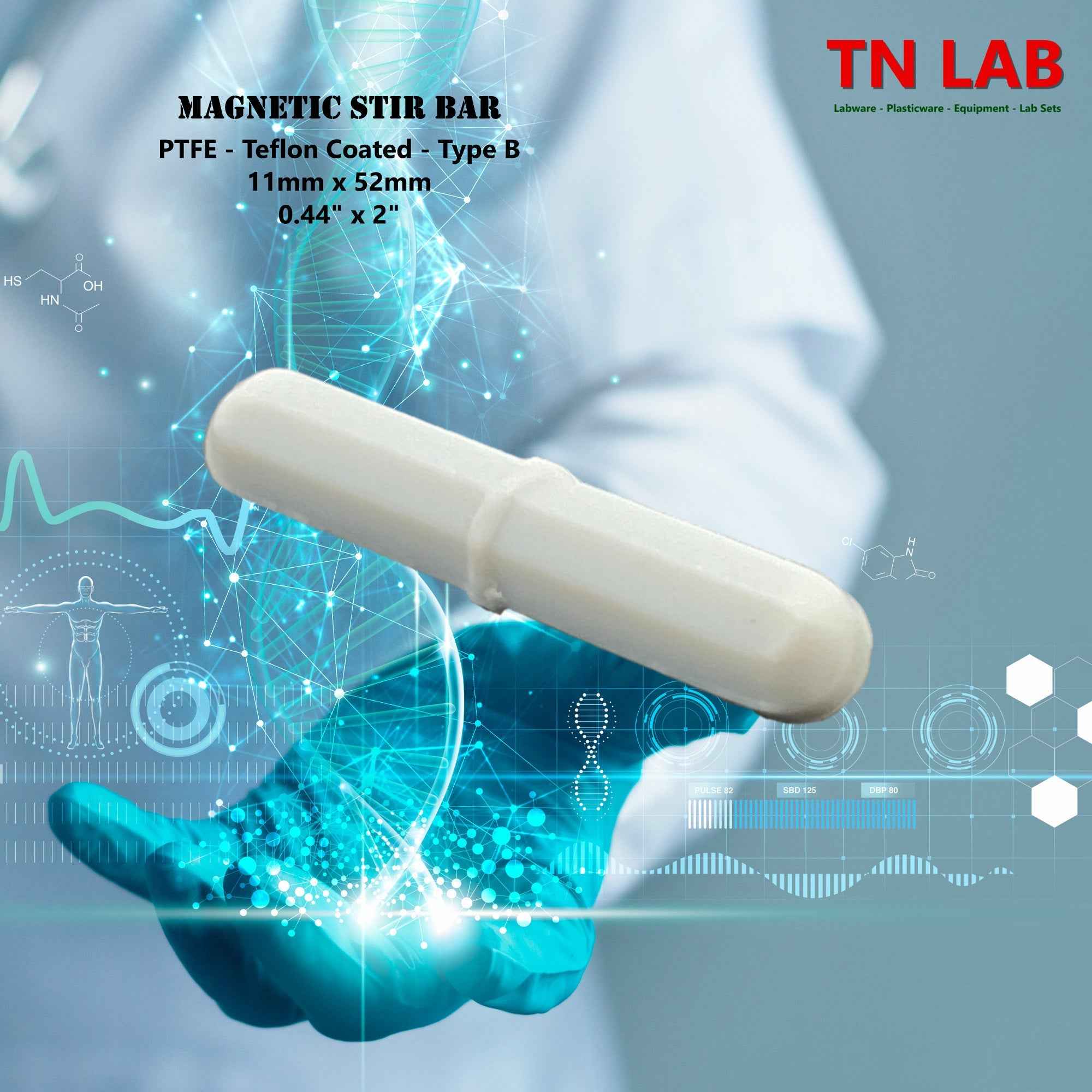 Magnetic Stir Bars Teflon® Coated 11 mm x 52 mm PTFE Type B - TN LAB Supply