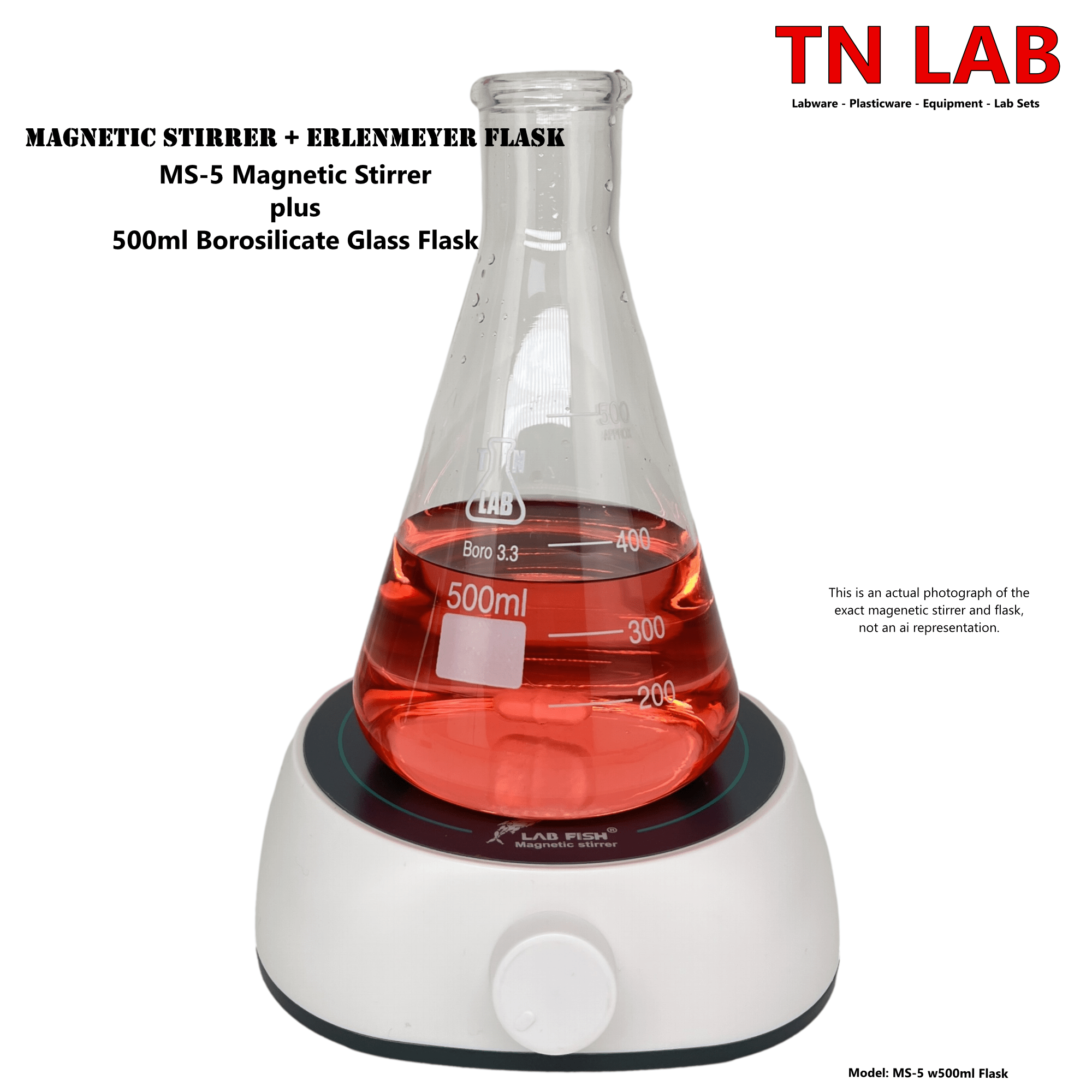 Magnetic Stirrer and Flask SET - You Pick the Glassware: Beaker, Erlenmeyer Flask or Flat Bottom Boiling Flask TN LAB Supply