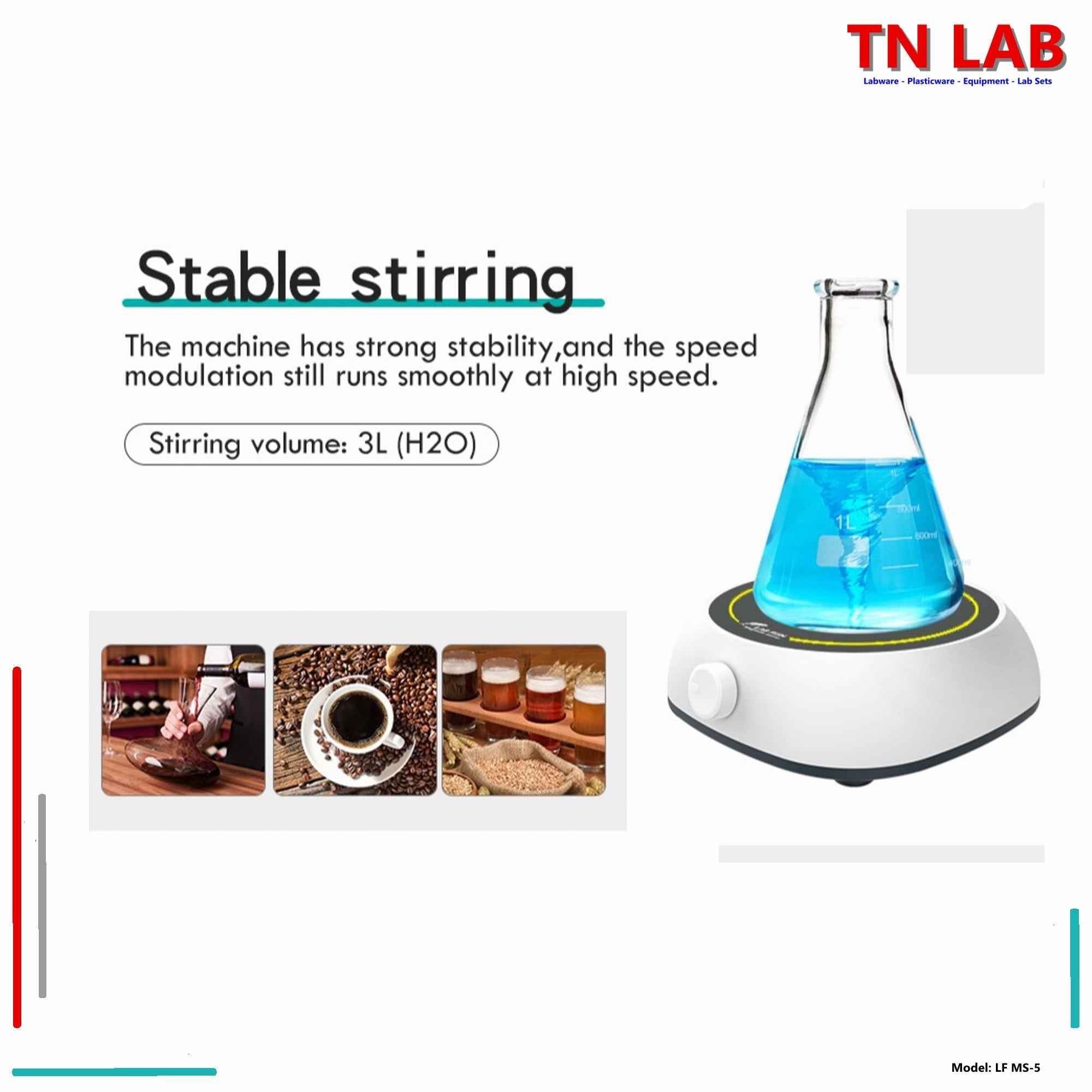 Magnetic Stirrer MS - 5 Up to 3 Liters 350 - 2000rpm Plate Size 135mm Brushless Motor 110v - TN LAB Supply