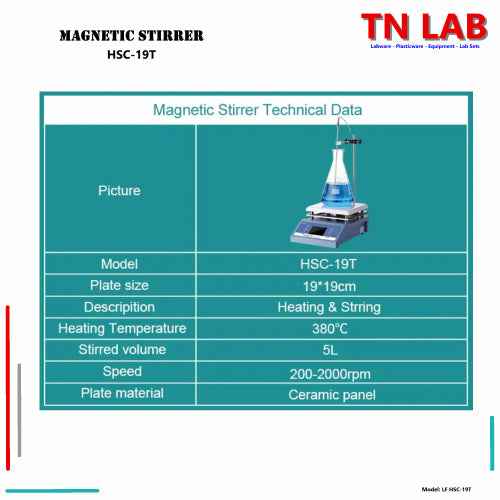 Magnetic Stirrer with Heat & Timer HSC-19T 200 - 2000rpm Digital Display Ceramic Heating Plate Vertical Support Rod - TN LAB