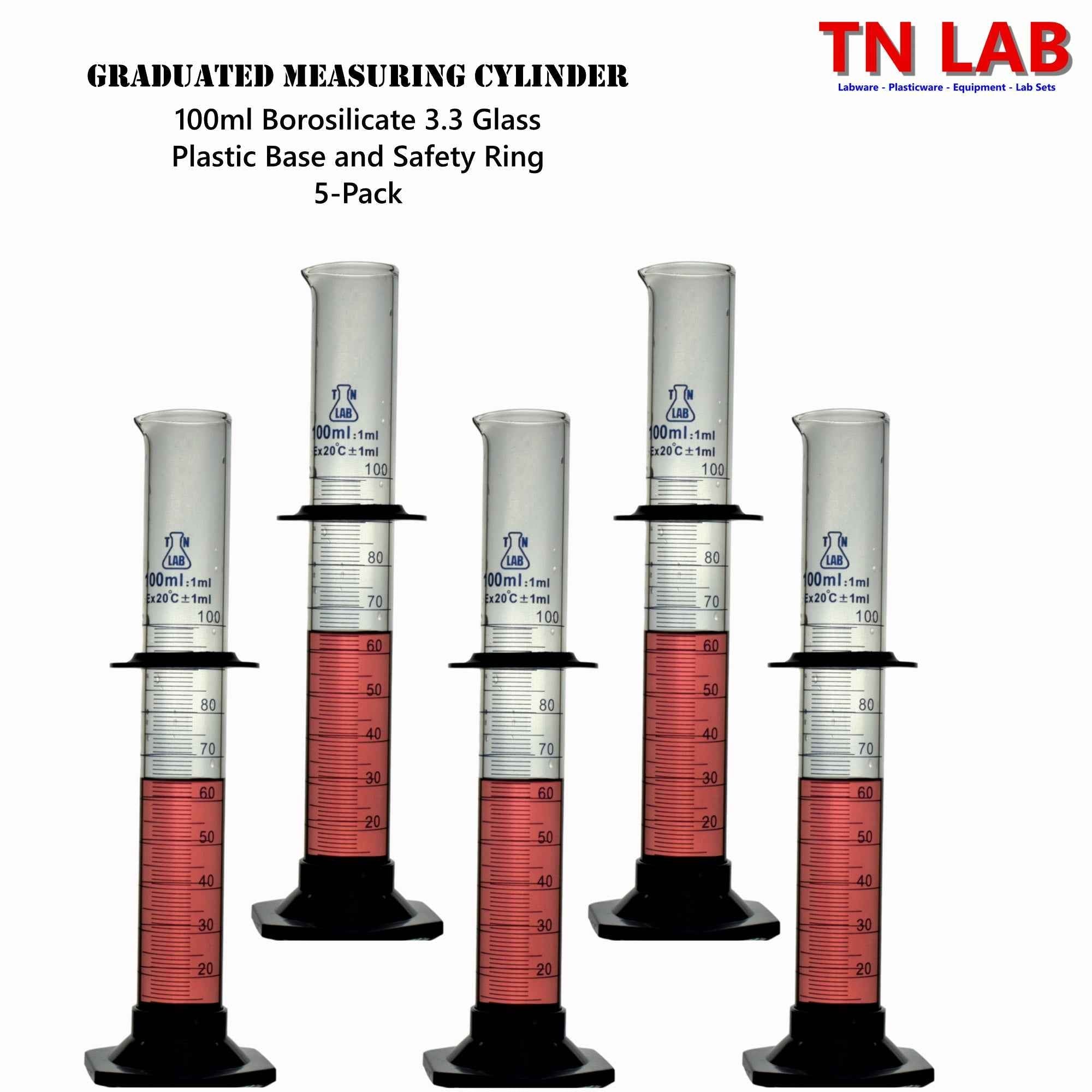Measuring Cylinder 100ml Class A Borosilicate Glass Plastic Base - TN LAB Supply