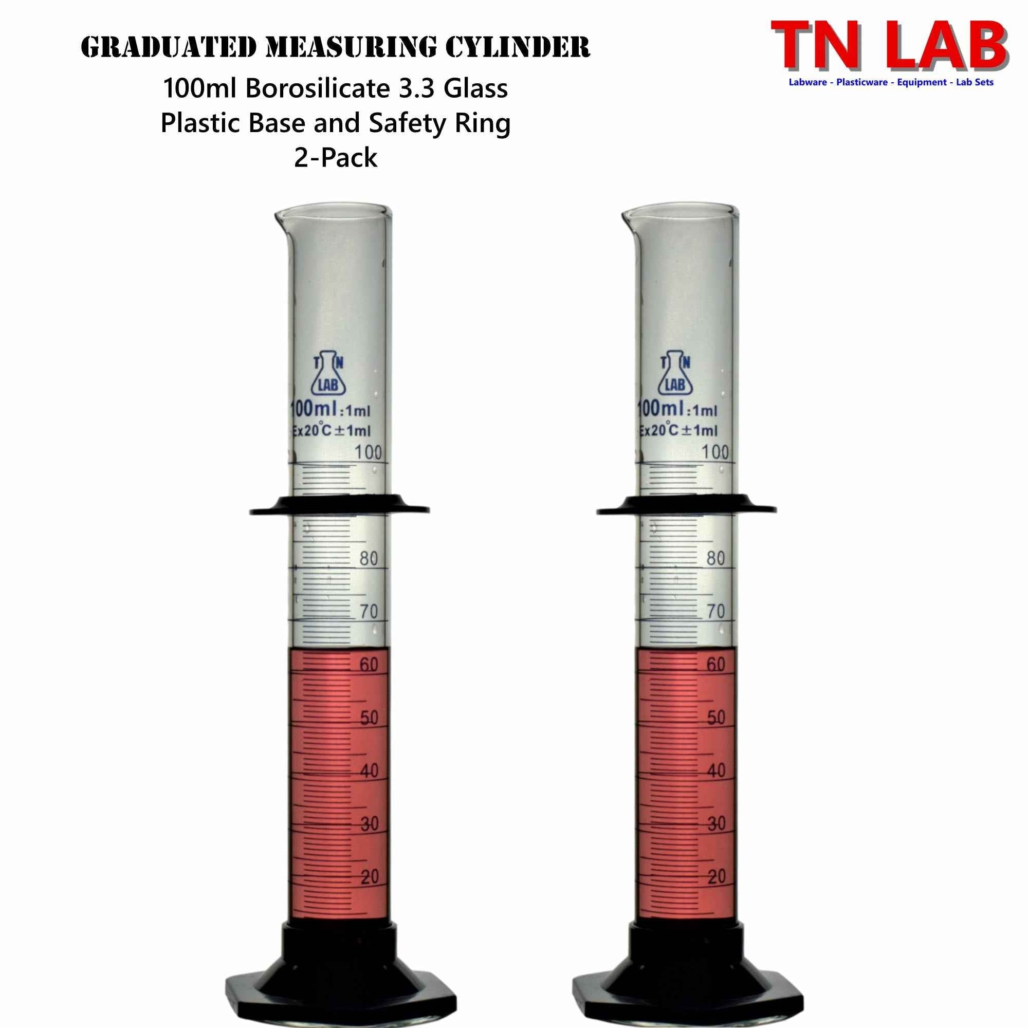 Measuring Cylinder 100ml Class A Borosilicate Glass Plastic Base - TN LAB Supply