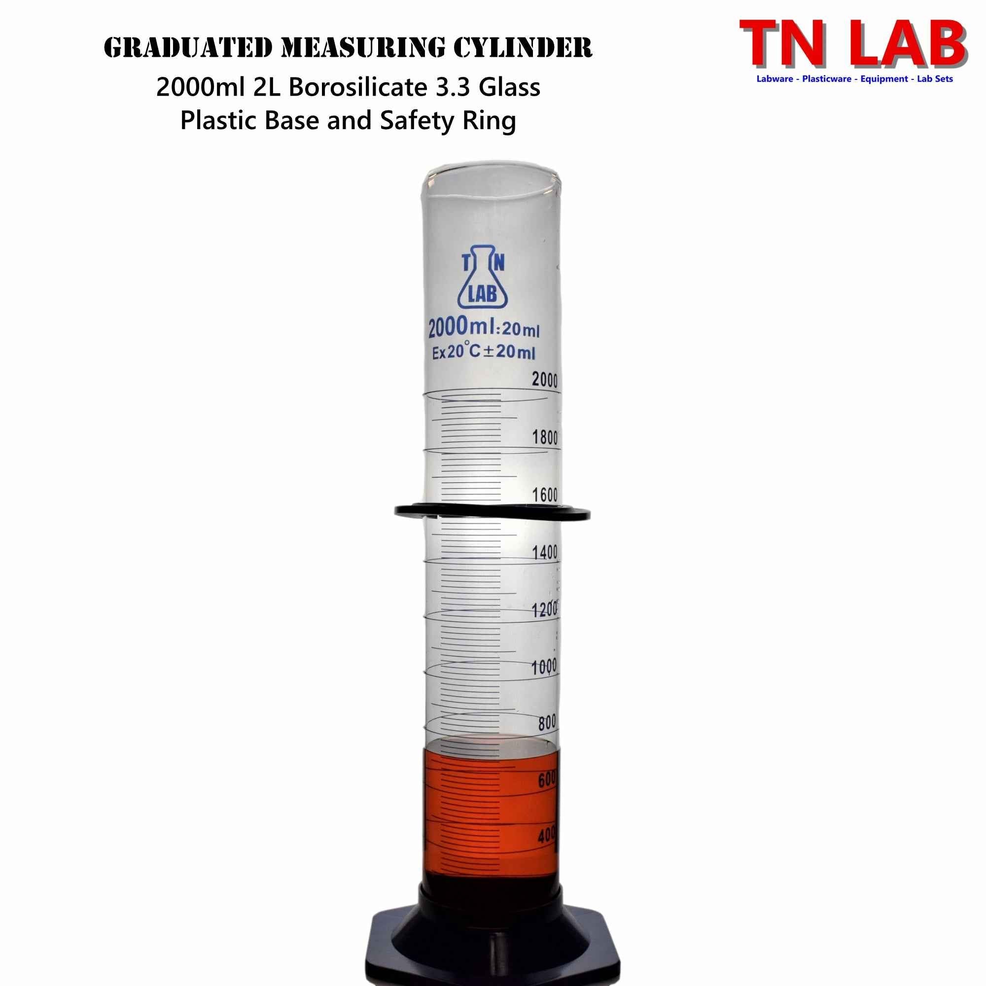 Measuring Cylinder 2000ml 2L Class A Borosilicate Glass Plastic Base - TN LAB Supply