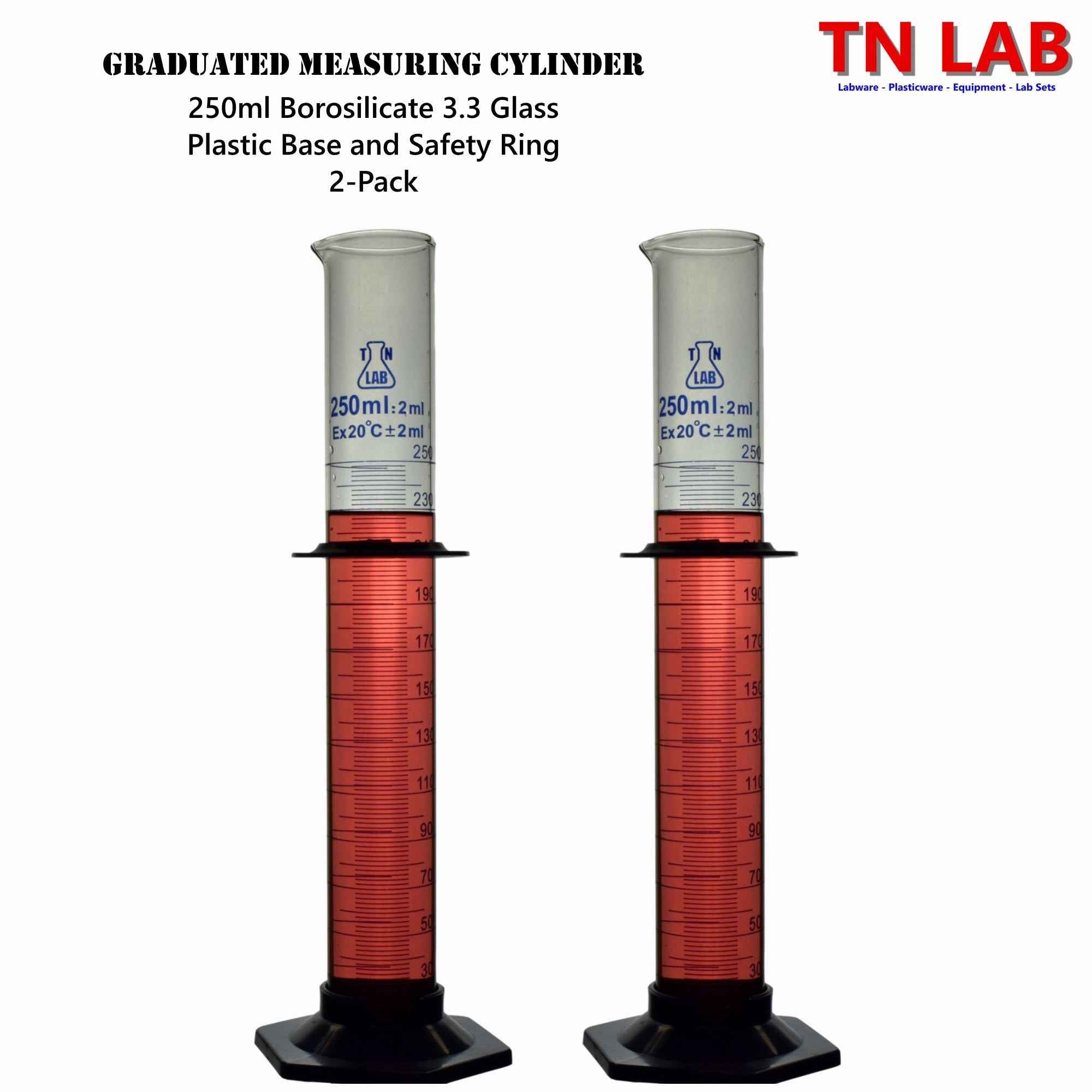 Measuring Cylinder 250ml Class A Borosilicate Glass Plastic Base - TN LAB Supply