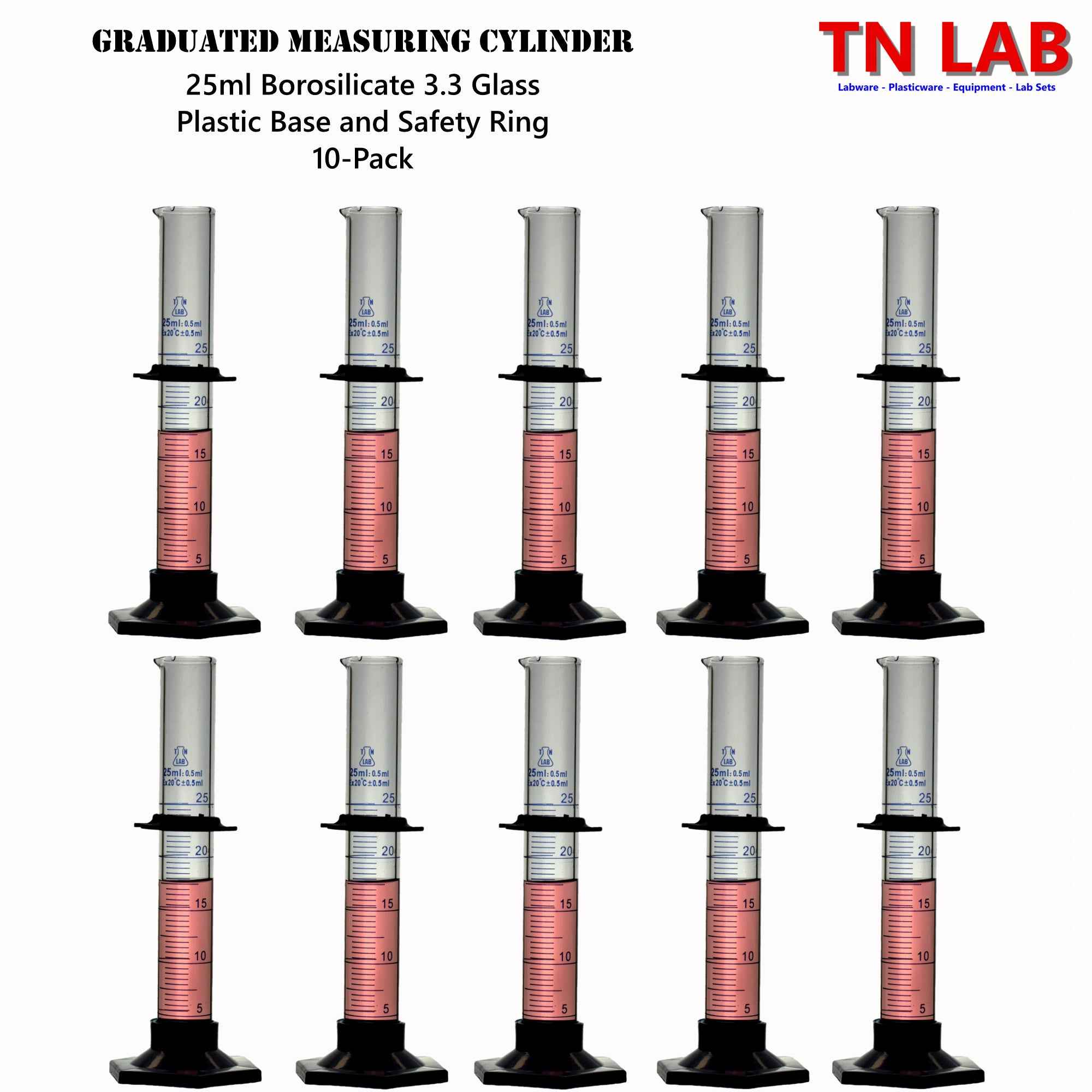Measuring Cylinder 25ml Class A Borosilicate Glass Plastic Base - TN LAB Supply