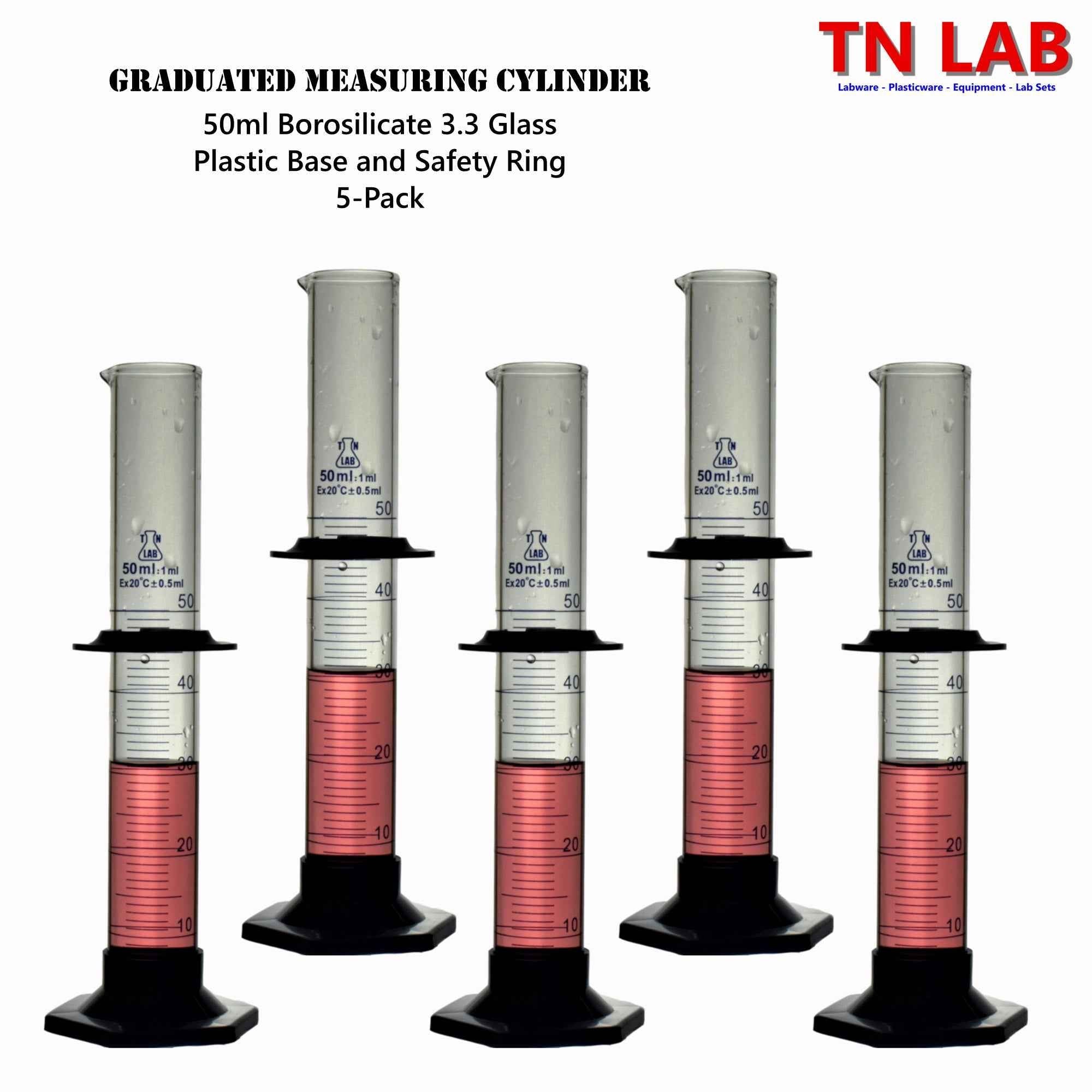 Measuring Cylinder 50ml Class A Borosilicate Glass with Plastic Base - TN LAB Supply