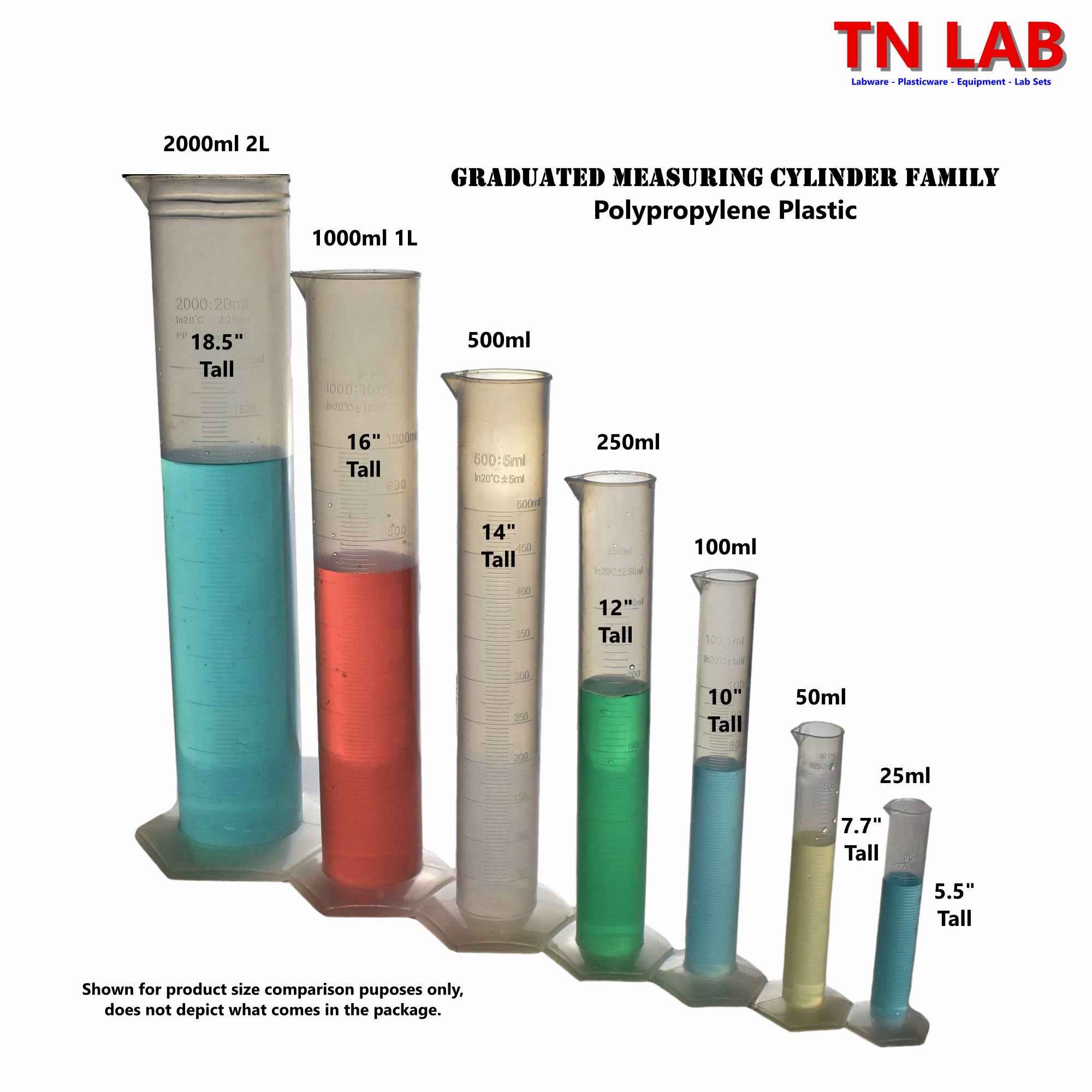 Measuring Cylinder Family Graduated Polypropylene 25ml - 50ml - 100ml - 250ml - 500ml - 1L - TN LAB Supply