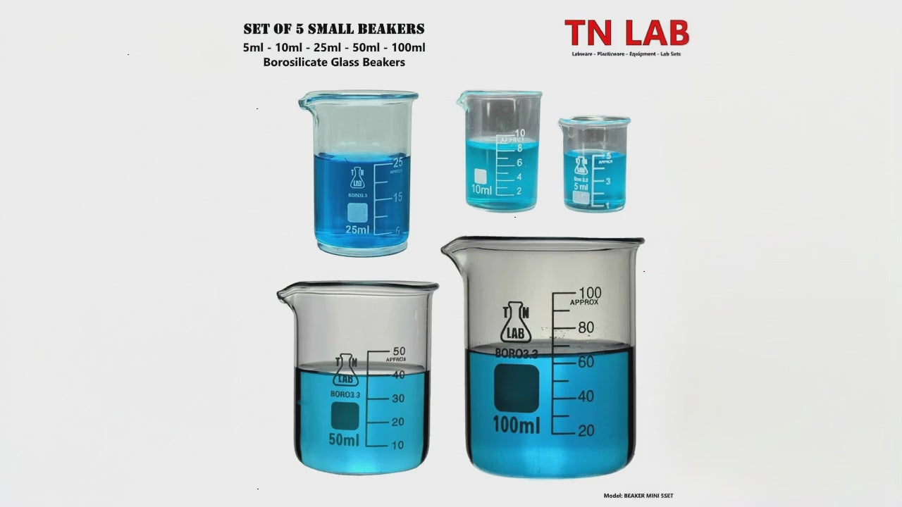 Heavy Wall Borosilicate 3.3 Glass Graduated Beaker 5 Piece SET 5-10-25-50-100ml TN Lab