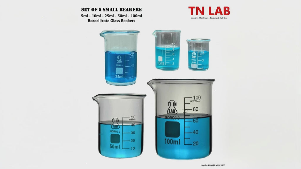 Heavy Wall Borosilicate 3.3 Glass Graduated Beaker 5 Piece SET 5-10-25-50-100ml TN Lab