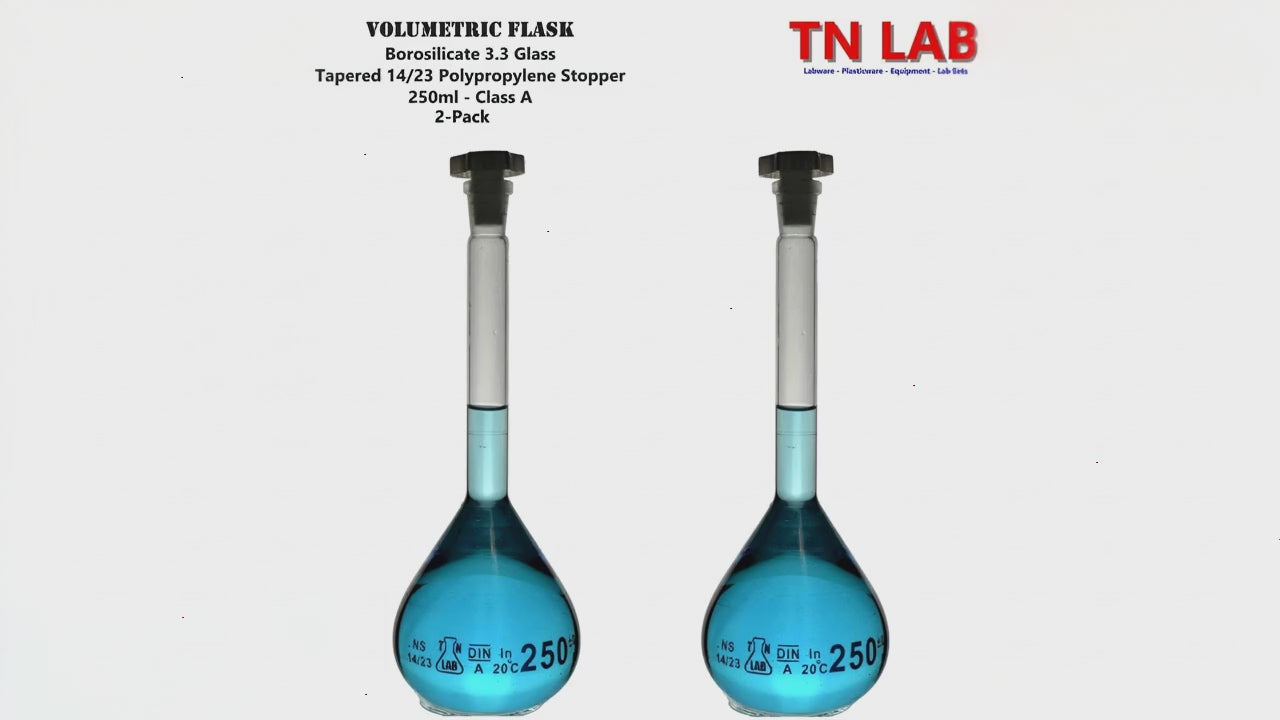Volumetric 250ml Borosilicate 3.3 Glass Flask with 14/23 joint Class A Accuracy