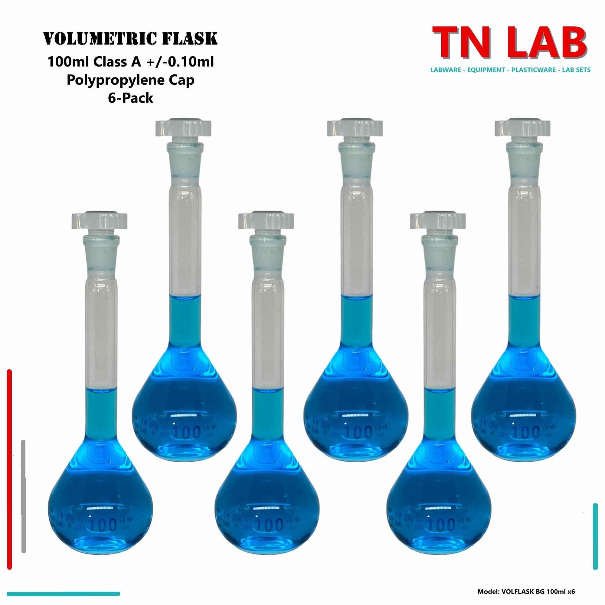 Volumetric Flask 100ml Borosilicate Glass Class A Precision ISO 1042 - TN LAB Supply