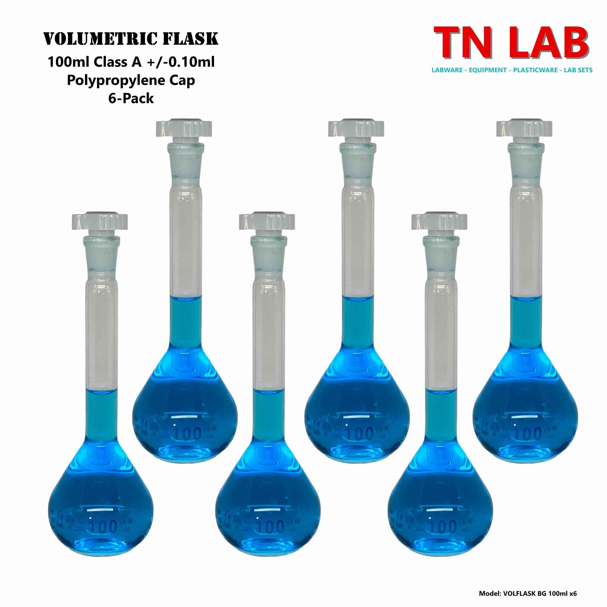 Volumetric Flask 100ml Borosilicate Glass Class A Precision ISO 1042 - TN LAB Supply