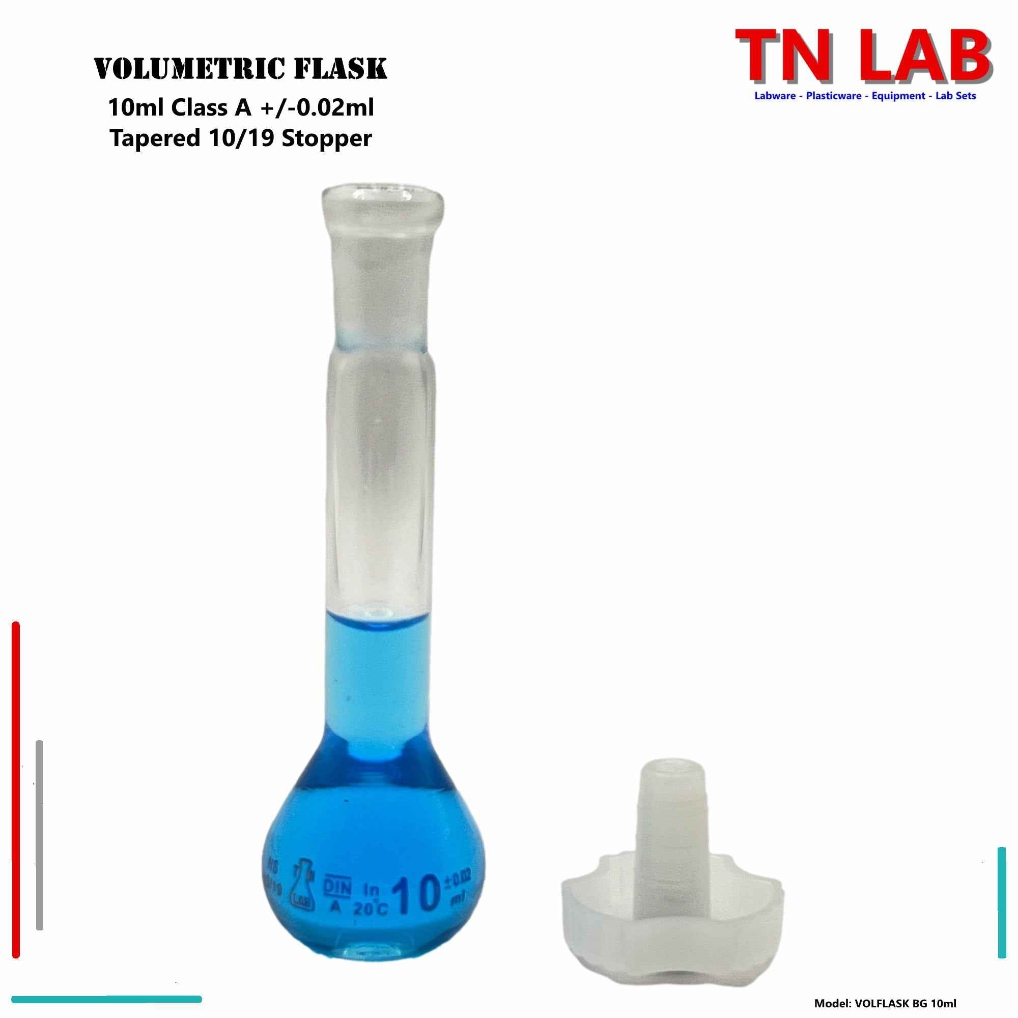 Volumetric Flask 10ml Borosilicate Glass Class A Precision ISO 1042 - TN LAB Supply