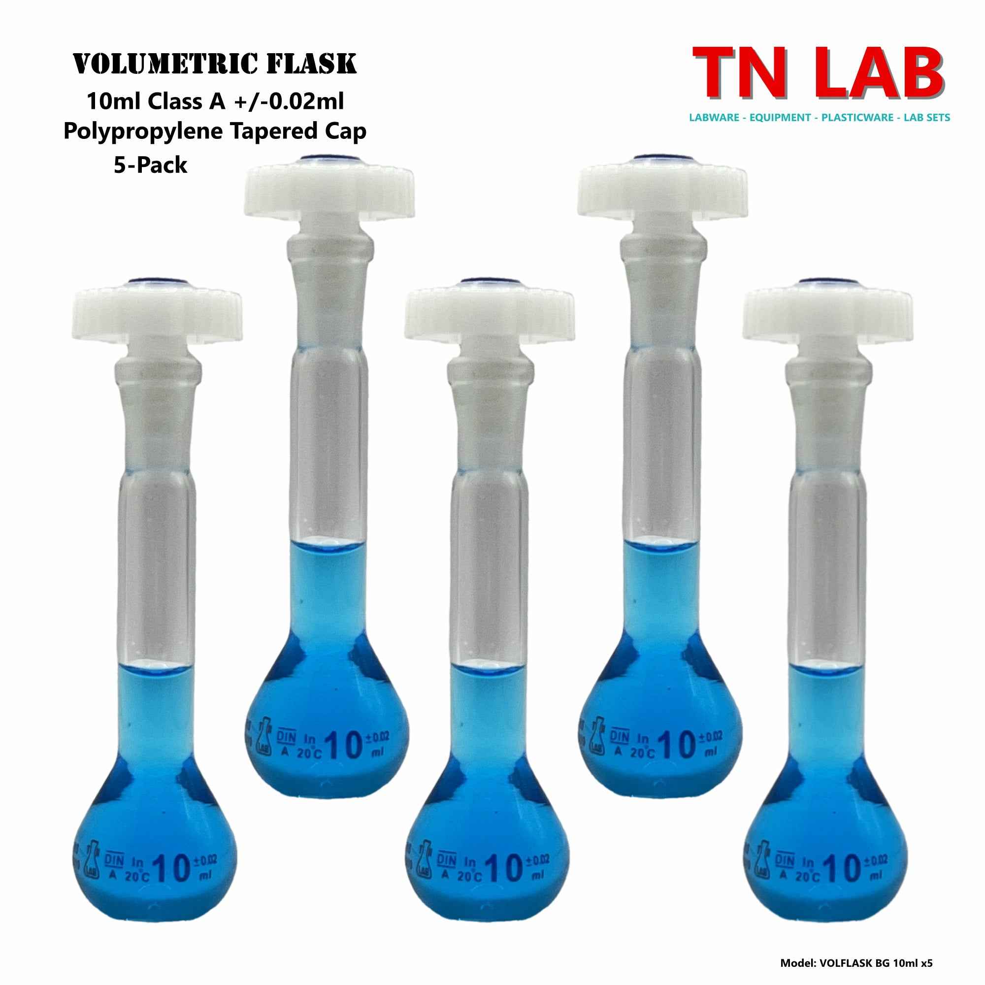 Volumetric Flask 10ml Borosilicate Glass Class A Precision ISO 1042 - TN LAB Supply