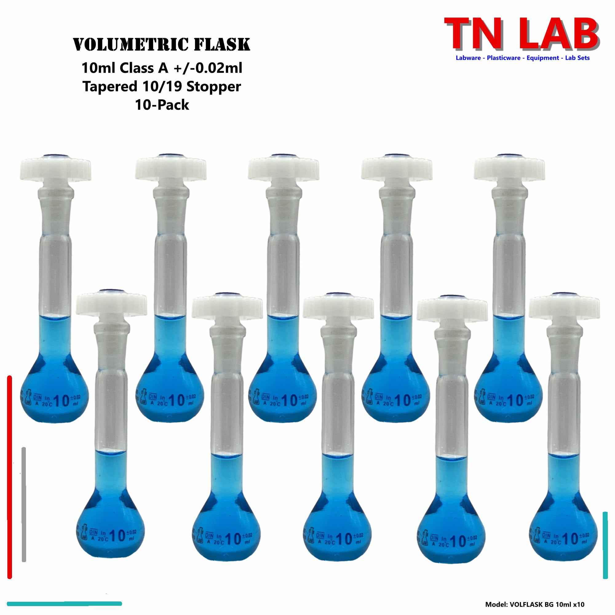 Volumetric Flask 10ml Borosilicate Glass Class A Precision ISO 1042 - TN LAB Supply