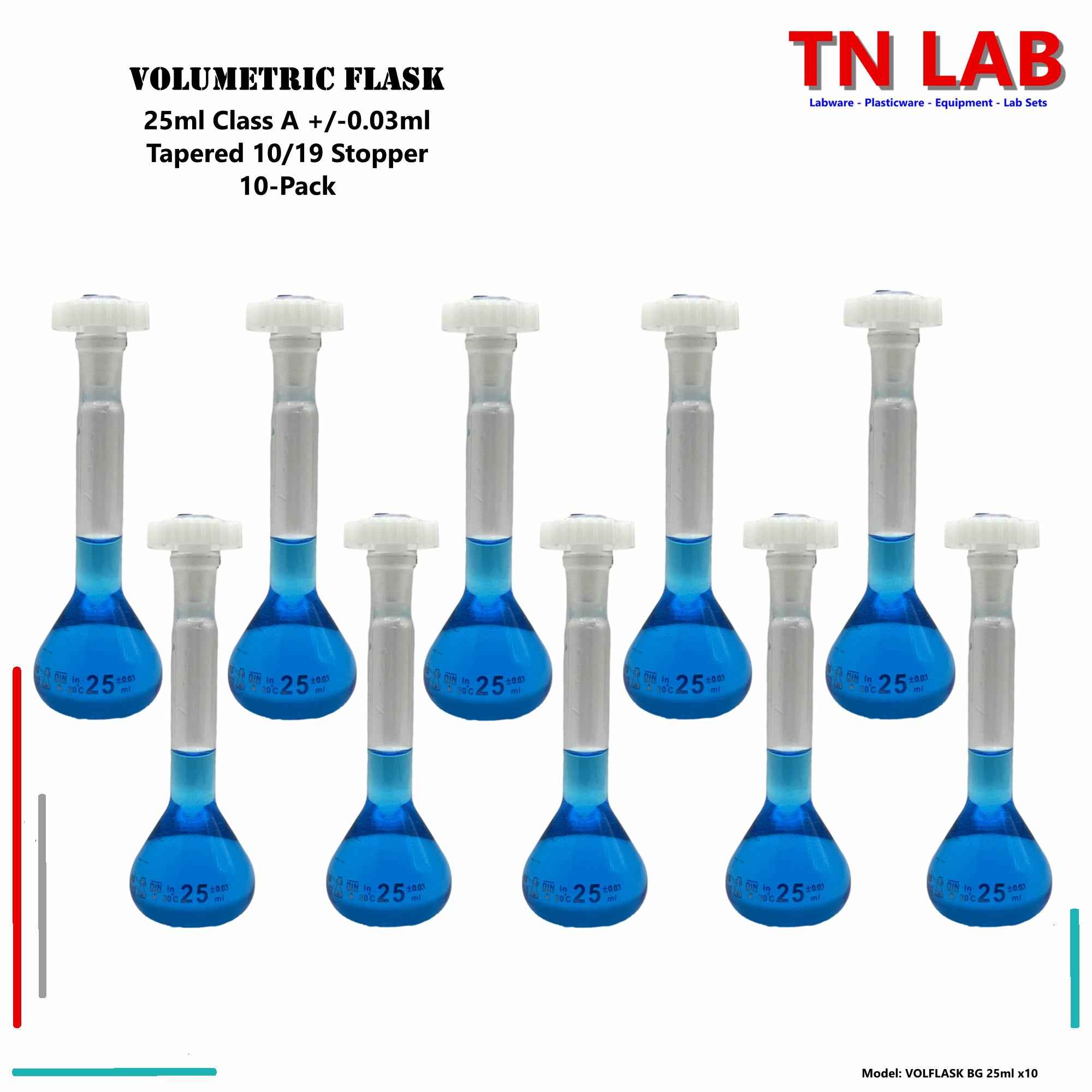 Volumetric Flask 25ml Borosilicate Glass Class A Precision ISO 1042 - TN LAB Supply