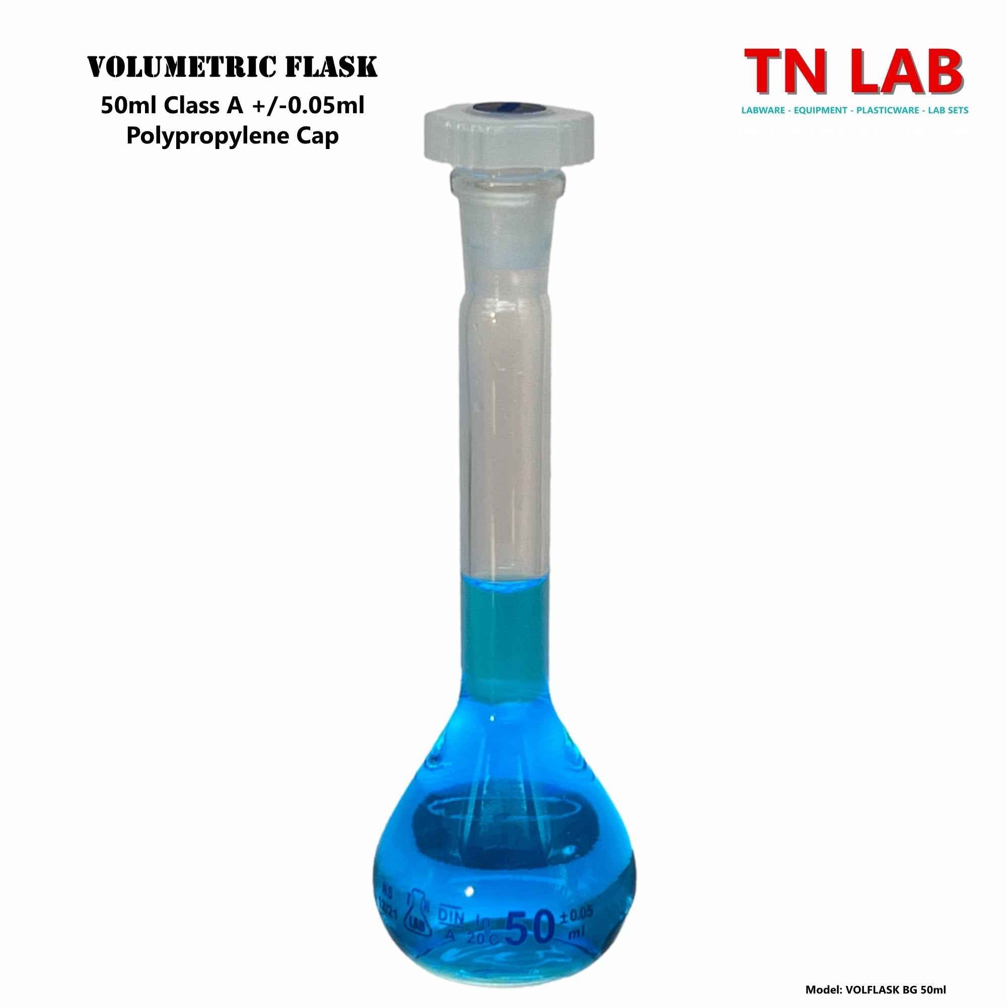 Volumetric Flask 50ml Borosilicate Glass Class A Precision ISO 1042 - TN LAB Supply