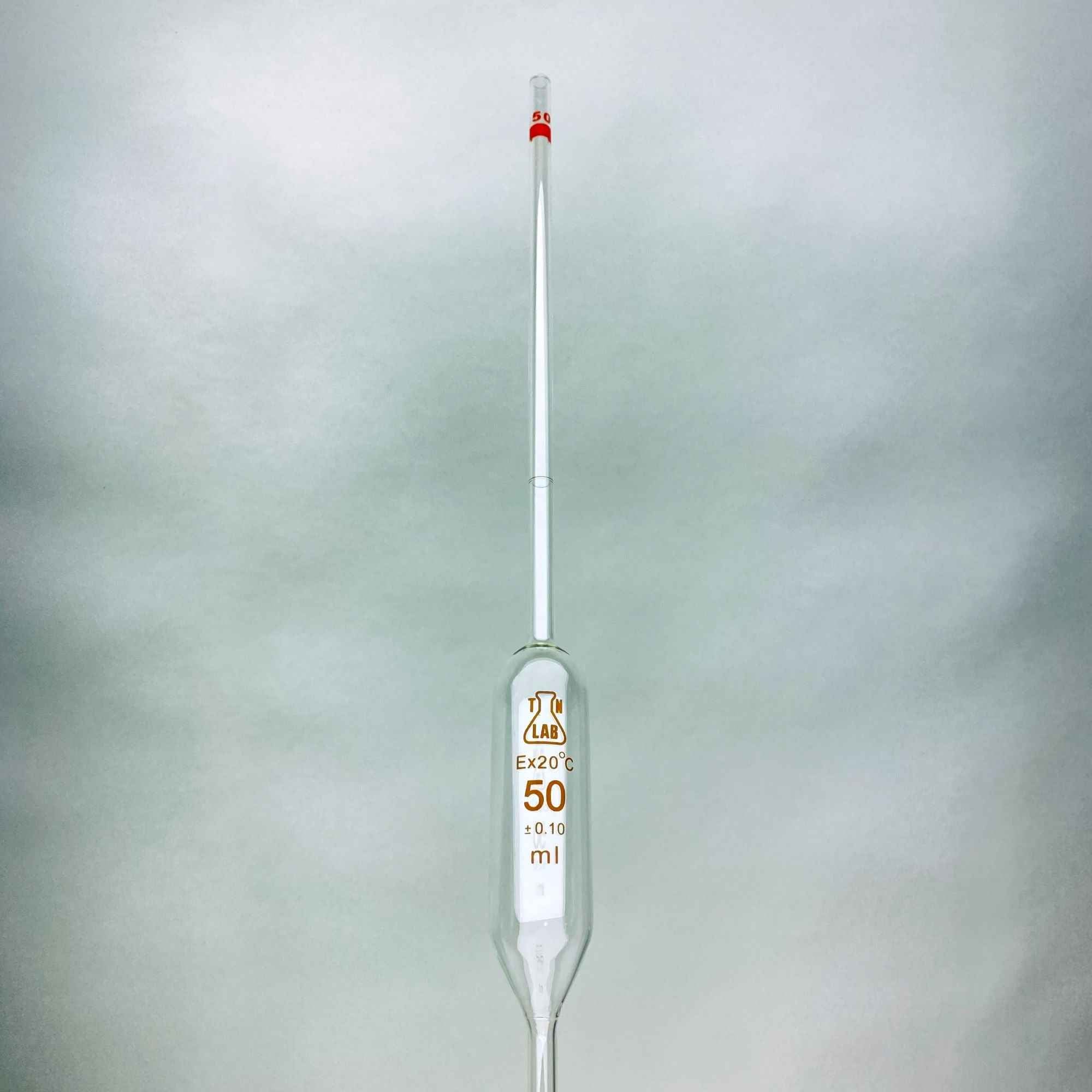 Pipette Volumetric Bulb Form 50 ml Borosilicate Glass 50ml 0.10ml Accuracy Red 10-Pack