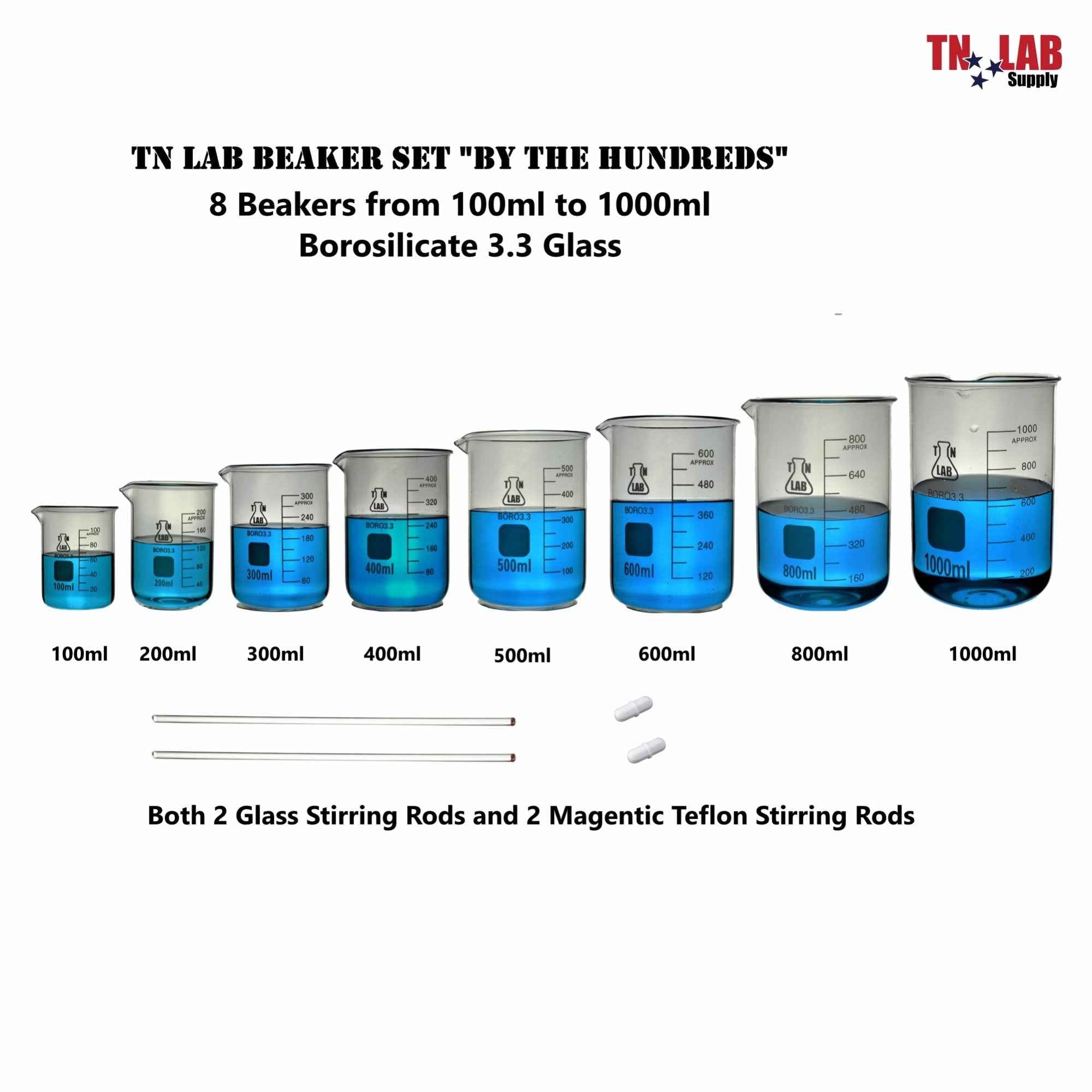 Beaker SET "By the 100s" 8 - Piece SET 100 - 200 - 300 - 400 - 500 - 600 - 800 - 1000ml - TN LAB Supply
